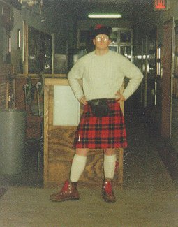 A photo of The Compleat Heretic wearing his kilt in the tartan of his clan and lacking only a claymore